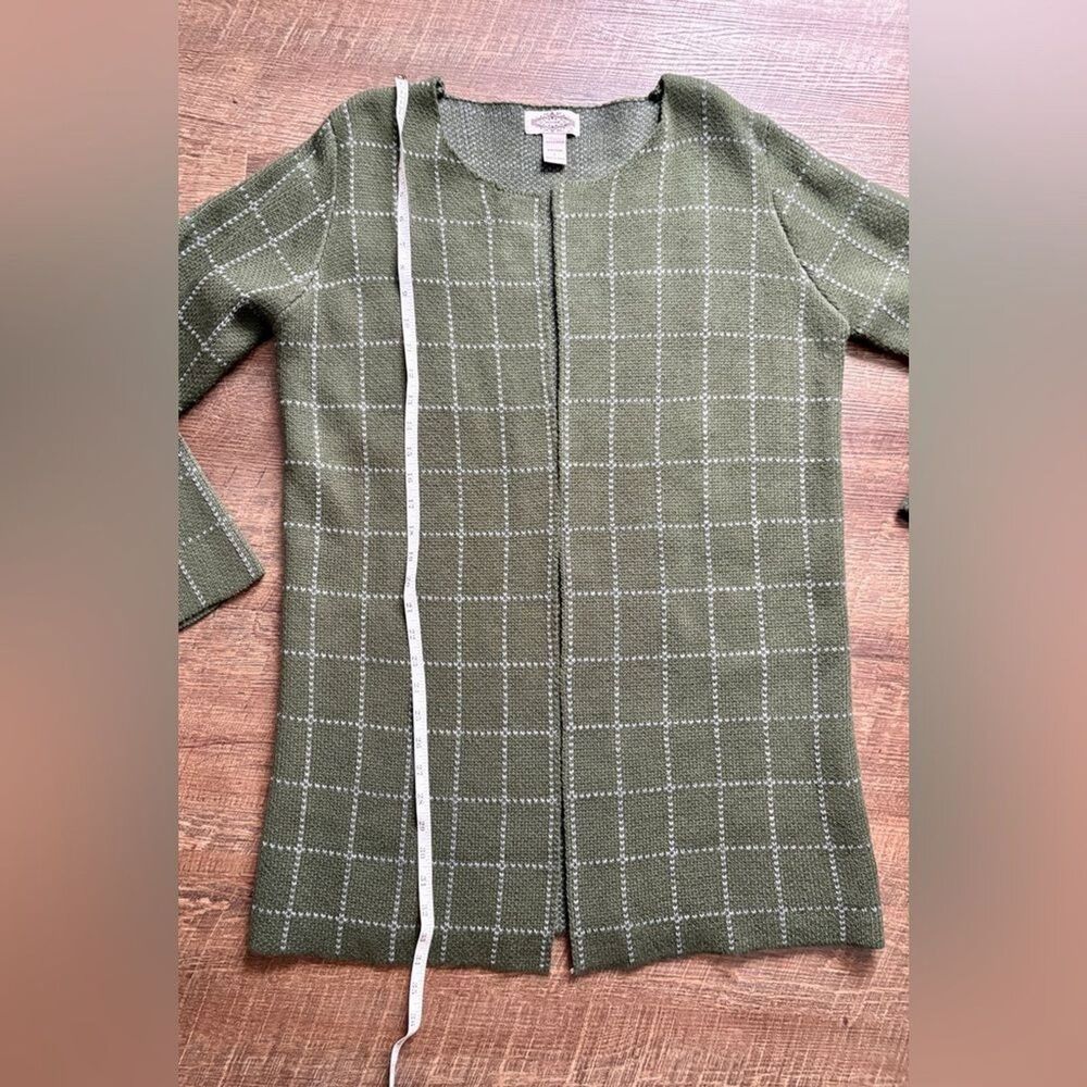 Anthropologie green window pane long line open cardigan sweater Oliver by Escio - Picture 11 of 15